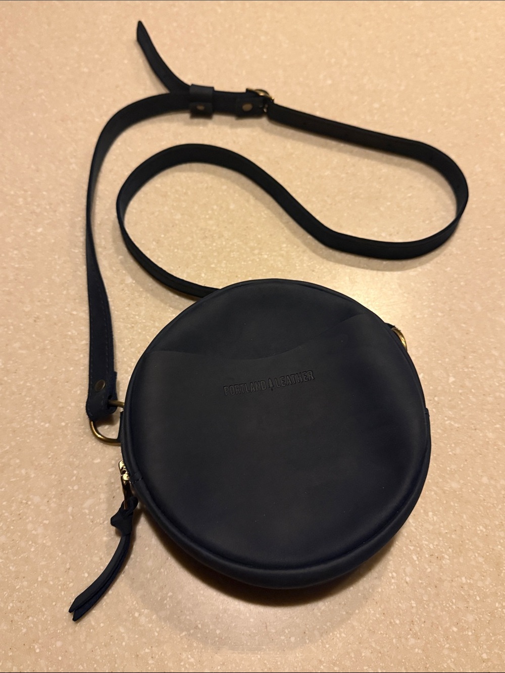 Portland Leather Goods Circle Crossbody Navy Deep Water 7” Premium Purse - Picture 3 of 10